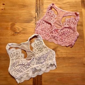 2 VICTORIA'S SECRET Med Pink LACE BRA BRALETTE NWT